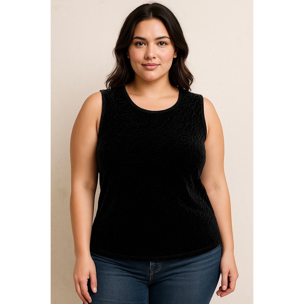 Piccadilly Fashions Sleeveless Tank Top Shirt Black Velvet Textured NWT Size XL